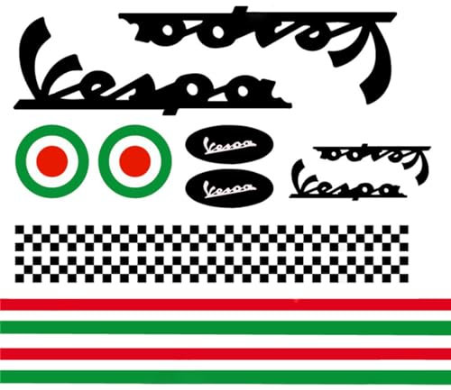 Adesivi Casco Kit Vespa Nero Strisce Italia Helmet Vinile Lucido, Adesivi per Moto Adesivo, Impermeabili in Vinile Kit Stickers Modelli per Moto da Cross Adesivi per Kit Moto per Moto, Caschi