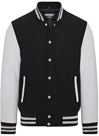 Infinity Leather Letterman Baseball Varsity Bomberjacke Aus Schwarzem, Wollgrauem Leder