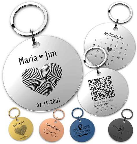 Urhome Individueller gravierter Schlüsselanhänger rund aus Edelstahl – Geschenk für Frauen und Männer