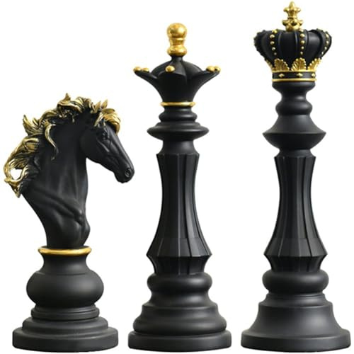 Zghhc 3 Stück Internationale Schachfiguren Statuen Harz Dekorative Ornamente Home Interior Büro Figuren König Königin Ritter Statue