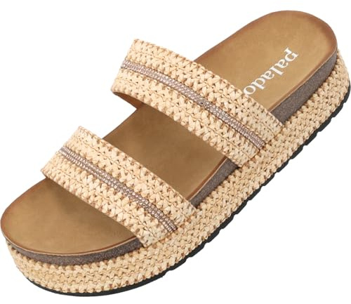 Palado Plateau-Pantoletten Damen Maziel – bequeme Sandalen - modische Sommerschuhe - Hausschuhe mit Plateau-Sohle Camel UK4,5 - EU37