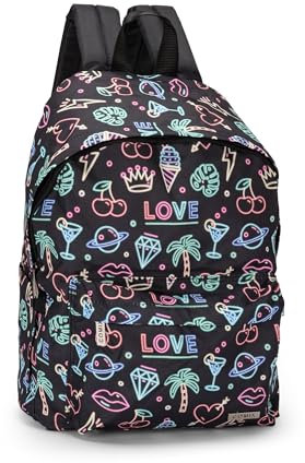 COMIX, ZAINO AMERICANO ALLOVER NEON Unisex-Bambini e ragazzi, Nero, Medium