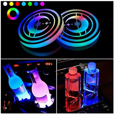 2PCS LED Cup Holder Lights for Car,7 Colors Changing USB Charging Cup Holder Insert Coasters,LED Car Coasters,Luminescent Cup Pad Interior Atmosphere Lamp Decoration Light