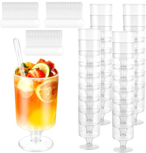MUXHEL Lot de 100 verres à dessert en plastique, 120 ml, bols à dessert clairs réutilisables, verres à dessert, bols à dessert avec 100 cuillères, pour pudding, mousse, crème glacée