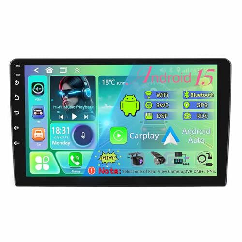 9 Pulgadas Pantalla Táctil Android 15 Radio 2 DIN para Opel Vectra 3 C 2002-2008 con Carplay GPS Navigation Bluetooth Controles del Volante Cámara de Respaldo(T100 [2+32G])