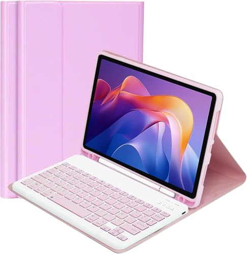 KTOITION Funda con Teclado para Xiaomi Redmi Pad 2 / Redmi Pad SE 11 2023 | Teclado Bluetooth magnético desmontable con Español Ñ, funda con portalápices, para Xiaomi Redmi Pad 2 11 2025 Rosa