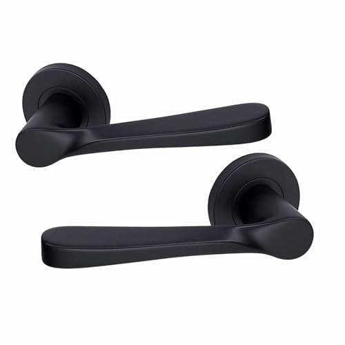 UAP Calla Internal Door Handles On Round Rose, Matt Black Lift & Lock Lever Handles for Interior Wooden Doors, Keyless Pair