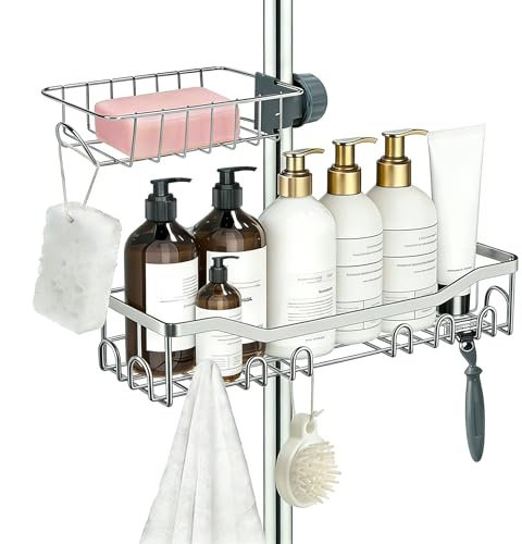 2PCS Shower Shelf No Drilling Shower Caddy Stainless Steel for 17-26mm Rail