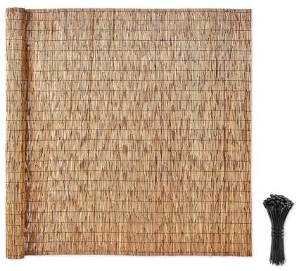 VEVOR Canisse en Roseau Naturel 1,8x5 m, Brise Vue en Roseau Naturel en Rouleau, Clôture Décorative pour Balcon, Terrasse et Jardin, Panneau d'Occultation Extérieur pour Séparation et Intimité, Marron