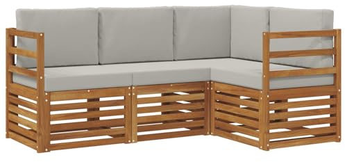 vidaXL Sofagarnituren 4 pcs Natürlich und Hellgrau Massivholz Akazie, Outdoor Sofa, modernes Möbel, robuster Terrassen-Lounge, Garten, Sitzgelegenheit für Wohnzimmer-Set