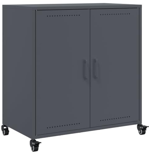 Mhdvray Anthrazit Sideboard 68x39x72 cm Stahl, 2-Tür Highboard mit Rollen, platzsparend für Flur/Büro/Schlafzimmer, einfacher Aufbau
