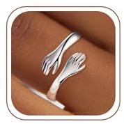 Maxcate Gold/Silber Umarmungsringe Damen | Umarmung Hände Offener Gold Silber Ring Damen Valentinstag Geburtstag Schmuck Geschenke für Frauen Freundin Mutter