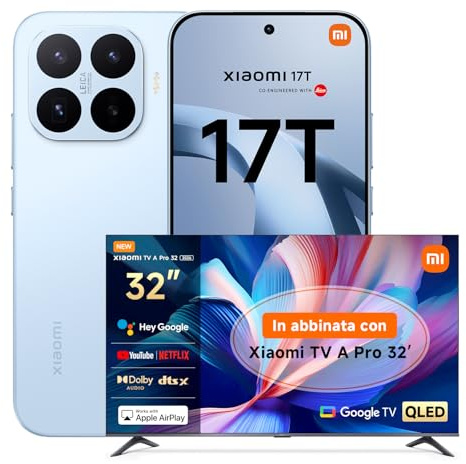 XIAOMI 17T, Smartphone 12+512GB, Display Eye-Care da 6,59 120Hz, Batteria da 6500mAh (typ), Teleobiettivo Leica 5x, 67W HyperCharge, MediaTek Dimensity 9500, Blue, Garanzia 3 anni TV A PRO 32