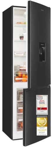 Exquisit Kühl-Gefrierkombination 260 l | Wasserspender mit 2,5 l Wassertank | 4-Gefrierfach 71 l | Energieklasse E | LED-Beleuchtung | KGC5265-70-WS-040E inoxlook-az | Schwarz