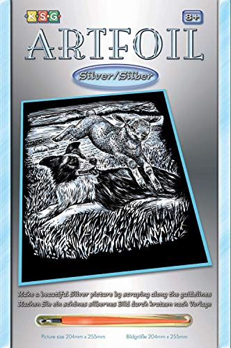MAMMUT 8250606 Art Foil, Scratch Picture, Animal Motif, Shepherd Dog, Silver, Complete Set with Scratch Picture, Scratch Knife and Instructions (English language not guaranteed), Scraper, Scratch,