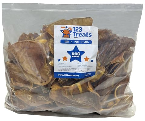 123 Treats Whole Pig Ear Dog Chews Pig Ear Dog Treats (100 Pieces)