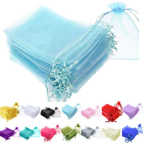 Time to Sparkle 25 Pieces Pouches Organza Gift Bags Oragnza Wedding Favour Bags Jewellery Packing (Baby Blue, 7x9cm)