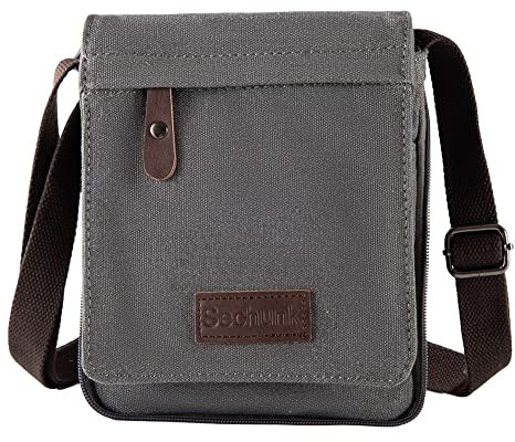 Sechunk Kleine Umhängetasche aus Segeltuch im Vintage-Stil (k_Grau, Klein)