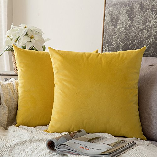 MIULEE 2er Pack Samt Kissenbezug Kissenhülle Dekorative Kissenbezug Dekokissen Sofakissen Lendenkissen Wurfkissenbezug Kissenhülle Zitronengelb 45x45 cm