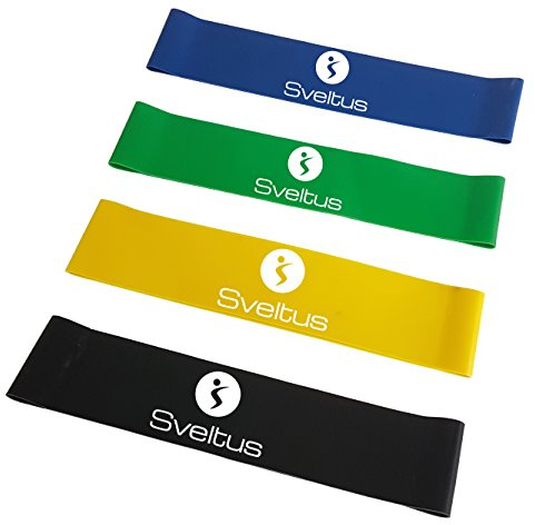 Sveltus Set de 4 Bandes Latex Mixte Adulte, Noir, Jaune, Vert, Bleu