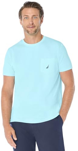 Nautica Mens Solid Crew Neck Short Sleeve Pocket T-Shirt T Shirt, Bright Aqua Blue, X-Large US
