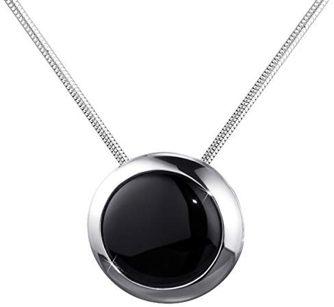 MATERIA Damen Kettenanhänger Onyx schwarz rund - 925 Silber Anhänger schwarzer Stein groß mit Kette 50 cm inkl. Etui KA-431-K22-50cm