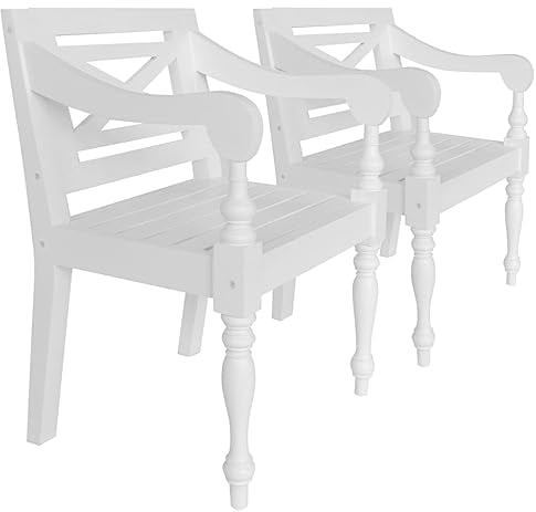 vidaXL 2X Mahagoniholz Stuhl Batavia Weiß Sessel Esszimmerstuhl Holzstuhl