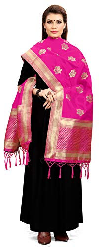 Style Instant Da donna Zari Work indiano pakistano Banarasi Art seta tessuto solo Dupatta per materiale del vestito & Salwar Suit, Rosa 2, Etichettalia unica