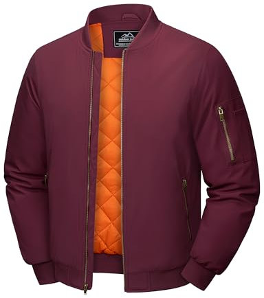 MAGCOMSEN Warm Jacket Men Winter Autumn Outdoor Windproof Coat for Men Cargo Casual Pockets Jackets Men Comfortable Jacket with Round Collar, Wine Red, L