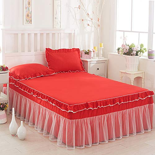 Bettrock Tagesdecke Rüschen Bett Rock Bettvolant Mit Rüschen Faltenresistent Und Ausbleichen Beständig 3PCS Sets Bettwäsche Prinzessinnen-Stil,Color4-120x200cm(47x79inch)