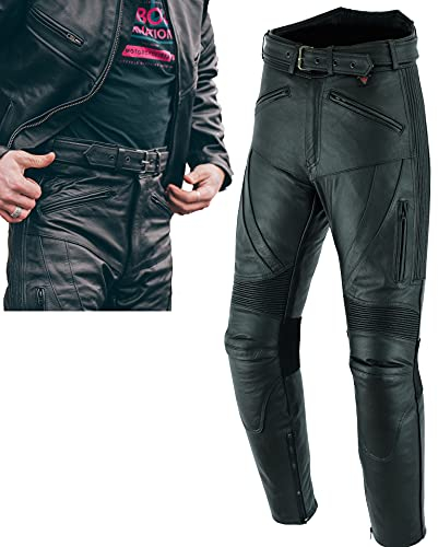 Texpeed motorradhose leder herren mit protektoren - Schwarz Lederhose echtleder Top-Grain-Leder mit Rüstung (EN 1621-1) Biker gepanzerte - L Taille/Lang Bein