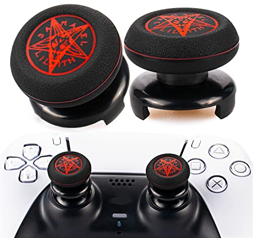 Playrealm FPS Thumbstick Extender & Drucken Gummi Silikon Griffabdeckung Thumb Grip Aufsätze 2 Sätze für PS5 Dualsenese & PS4 Controller(Dämonen Kreis)