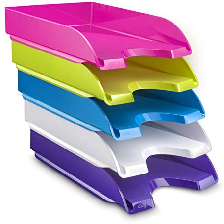 CEP Lot 5 Corbeilles à courrier Banette Organiseur Energy Gloss Rangement Bureau Papier cahiers formats A4 et 24x32cm Colori Assorti