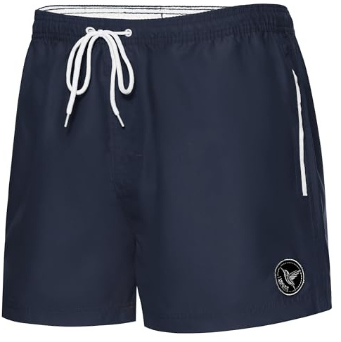 Ladeheid Costume Uomo Mare Extra Corto con Taschino, Medium Drawstring, Fodera in Rete, Costumi da Bagno, Boxer per la Spiaggia, la Piscina e Il Surf LA40-199 (Blu Marino, 5XL)