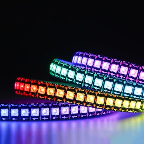 RGB LED-Streifen WS2812B Individuell adressierbarer flexibler schwarzer PCB Dream Color Strip IP65 Wasserdichtes DIY-Projekt mit Steuerung (DC 5V) , für TV, Party, Weihnachten usw. (1m, 144 LED/m)