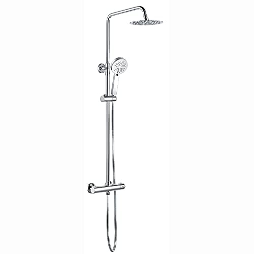 ENKI, Dune, SH0587, Chrome, Thermostatic Shower Set 38 Degrees, Solid Brass, Overhead Shower, Hand Shower, Anti-Scald Device, Contemporary Design, 1-Year Guarantee