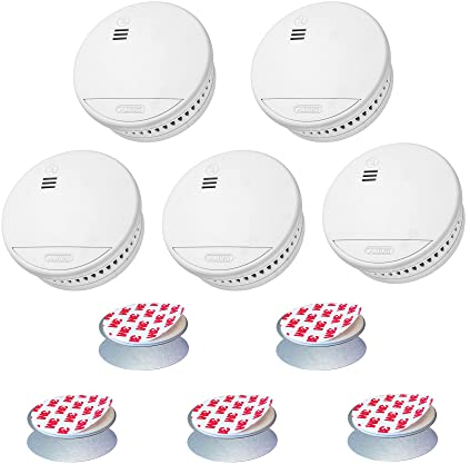 ABUS Funk-Rauchmelder RWM165 - 5er Set mit Magnethalterungen - inkl. 10-Jahres-Batterie - 12 Melder vernetzbar - Q-Label & DIN EN14604 zertifiziert - 85 dB Alarm - Weiß