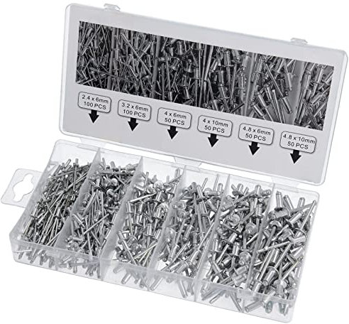 GEPCO 400-tlg Blindnieten Sortiment | Nieten Popnieten Set Flachrundkopf 2,4 3,2 4 4,8 mm | Aluminium mit Stahlstift, Alu/Stahl | Praktischer Kunststoffkoffer