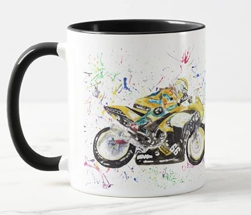 Vixar Tazza colorata per moto ad acquerello, idea regalo, compleanno, lavoro, ufficio, Natale, tè, caffè, colore: nero