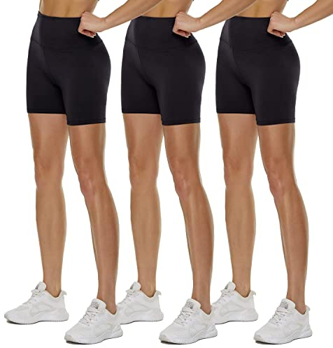 TNNZEET 3er Pack Radlerhose Damen High Waist Sommer Shorts Blickdicht Kurze Sporthose Leggings Hotpants Unter Kleider für Sport Yoga(Schwarz/Schwarz/Schwarz, S-M)
