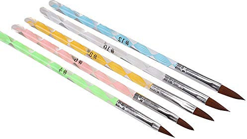 Silver 5 Pieces Silver Professional Round Sable Acrylic Nail Art Brush Size 4 6 8 10 12 Sets