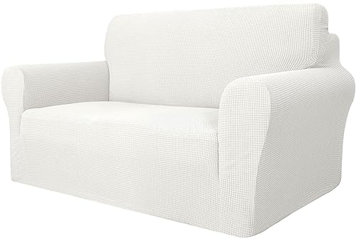 Ystyle Sofa überzug 2 Sitzer Mit Armlehne, Stretch Sofabezug rutschfest, Modern Sofa Cover Für Hunde Haustiere, Atmungsaktiv Couch überzug Mit Elastic Bottom, Weiß