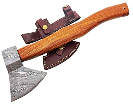 Wikinger Axt Damast Stahl mit Scheide handgeschmiedet Mittelalter HAND MADE TOMAHAWK MAQ2581, Weiß