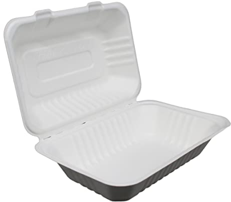 BAMI 50x Lunchbox Large | Zuckerrohr | weiß, ungeteilt, 23,2x15,7x8cm | Essensbox mit Deckel, Take Away Box