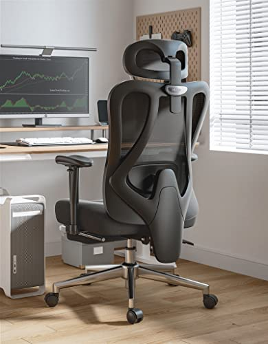 Hbada P3 Pro Bürostuhl Ergonomisch, Schreibtischstuhl mit Verstellbarer Kopfstütze, Lordosenstütze, großem Neigungswinkel, Rückenlehne aus elastischem Netzgewebe, Schwarz
