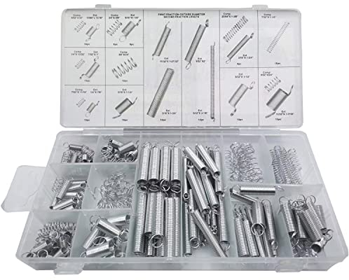 KEWAYO Set di molle per hardware, Molla di estensione e compressione, 200 pezzi, Acciaio zincato, Argento