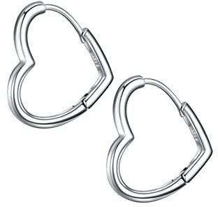 Pendientes aro corazón plata de ley S925 para mujer niña hombre 19mm pequeños ligeros hipoalergénico-H'HELEN…