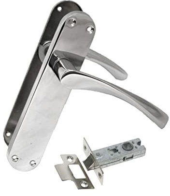 Haven Heritage Chrome Internal Door Handles - Bathroom Interior Handles With Arched Plate Design, 180mmx38mm, Polished Chrome, Sold in Pairs (Latch Handle Set x 1)