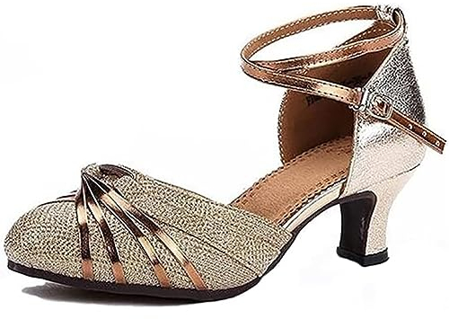 Damen atmungsaktive Tanzschuhe Sandalen mit bequemen Gummisohlen,ideal zum Tanzen Latein Salsa Waltz(Goldfarben,38)