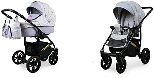 BabyLux Miracle 2-in-1 Baby Kinderwagen Tief und Kinderwagen mit Zubehör Verstellbar und faltbar Aluminium Konstruktion Wasserdicht Nicht abnehmbare Räder Misty Violet